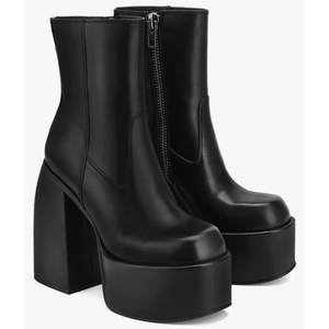 VOMIRA Ankle Boots for Women Chunky High Heel Square Toe Side Zipper Pu Leather Stretch Boots Platform GoGo boots Size 6