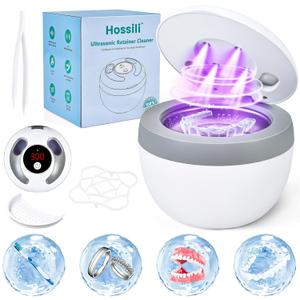 Ultrasonic Retainer Cleaner Machine, 45kHz 200ML Dental Cleaning Pod with 4 Wash Modes, Digital Timer for Denture Cleaner, Aligners, Mouth Guards, Braces, Jewelry & Toothbrush Heads (White) (White_popular Version)