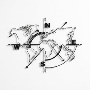 DEKADRON Metal World Map Wall Art Compass, World Map Without Borders, Metal Wall Decor, Metal Sign, Wall Hangings (39" W x 30" H / 98x75 cm)