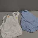 Newborn Baby Girls Boys Corduroy Jumpsuit Halter Backless Plain Romper Overall Clothes, White and Blue, 3-6 months