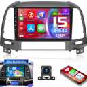 4+64G for Hyundai Santa fe 2006 2007 2008 2009 2010 2011 2012 Android 15 Car Stereo, Hikity 9'' Touchscreen Radio Wireless Carplay for Santa fe Android Auto DSP/1080P/5G WiFi/BT, FM/RDS Backup Cam SWC