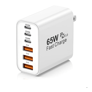 USB C Charger Block,65W 6-Port USBC Charging Block,Wall Charger iPhone Charger Fast Charging,Multiport Type C PD+QC Power Plug for All iPhone 17 16 15 iPad Samsung S23 S24 iWatch Pixel Series (White)