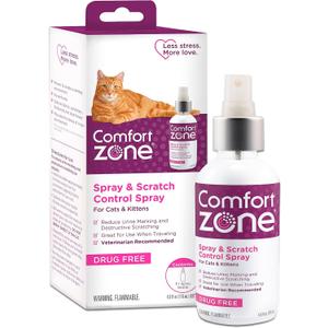 Comfort Zone Cat Calming Pheromone Spray: Value Size (4 oz); Proven to Reduce Destructive Scratching, Urine Marking, and Stress (4 Fluid Ounces)