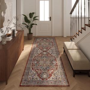 2x6 Red Hallway Runner Rugs for Kitchen Washable Rug Runners Non Slip Long Runner Rugs Low Pile 6ft Soft Boho Carpet Runner for Hallways, Kitchen, Bedroom, Entryway