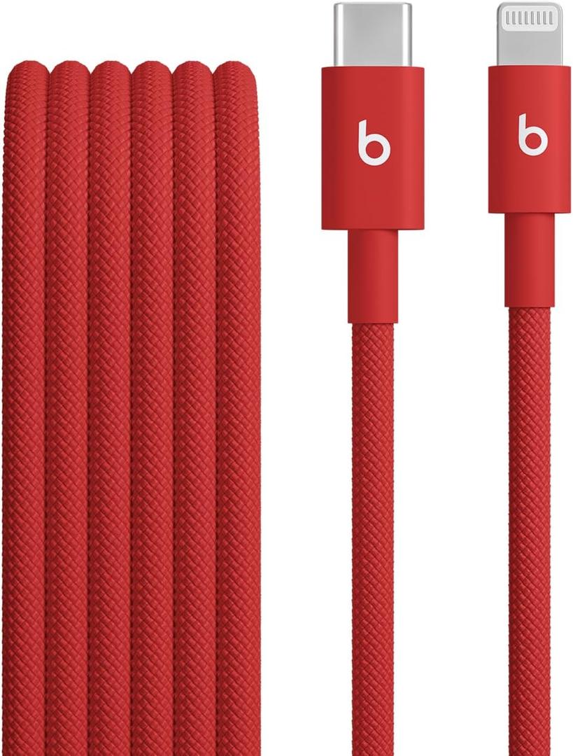 Beats USB-C to Lightning Woven Cable Fast Charging Durable/Tangle-Free Compatible Charger for Apple Devices with Lightning Ports (1.5 m, 5 ft) - Rapid Red