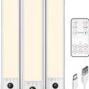EZVALO 3-Pack Under Cabinet Lighting, 2400mAh Motion Sensor Light, LED Closet Lights Wireless, 3000K Dimmable, Timer, Magnetic, with Remote Control for Kitchen, Closet, Stair (Warm White)