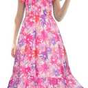 GRACE KARIN Girls Floral Dress Flutter Sleeve Square Neck Tiered Midi Dress Smocked Flared A-line Dress, Size 10Y