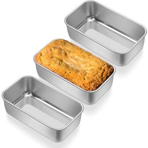 E-far Mini Loaf Pan Set of 3, Small Stainless Steel Bread Baking Pans for Oven, 6.3 x 3.5 Inch Tiny Meatloaf Pans for Homemade Bread Pound Cake Brownies, Non-toxic & Dishwasher Safe