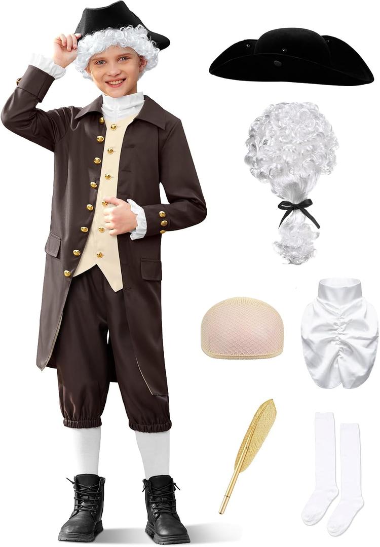 BesserBay 8 Pieces Boys Colonial Outfits 18th Century American Set 14 Years