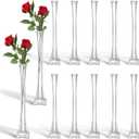 Roshtia 12 Pcs Eiffel Tower Vase Bulk 16 Inch Flute Vases Tall Glass Long Skinny Base Glass for Wedding Centerpiece Flowers Home Table Decorations Formal Dinners (Clear)