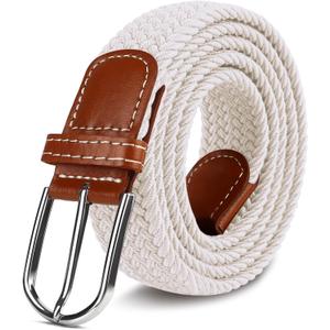 3 x Multicolored Woven Stretch Belt for Men and Women, Braided Elastic Golf Belts Jeans Casual Pants Sport Belt (White)