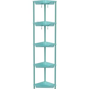 Orimade Rustproof 5 Tier Floor Standing Corner Shower Caddy Organizer, Plastic Metal Splicing Floor Corner Shelf Rack Stands for Bathroom, Blue