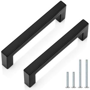 Probrico Cabinet Handles Stainless Steel Kitchen Drawer Pulls Square Bar Cabinet Hardware for Kitchen Bathroom Cupboard Dresser Black 12 Pack 4 Inch (102mm) Hole Center