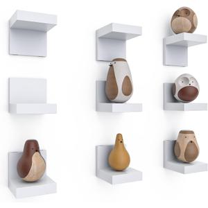 9-Pack Floating Shelves by RicherHouse, Plastic Display Ledges for Tiny Decor, Small Wall Shelf with 2 Types of Installation - White 4 inch D x 3.3 inch W x 3 inch H