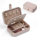 Travel Jewelry Case, PU Leather Jewelry Travel Organizer for Necklace Rings Bracelet Earrings Holder Case Portable Jewelry Boxes for Women, Light Taupe (Small)