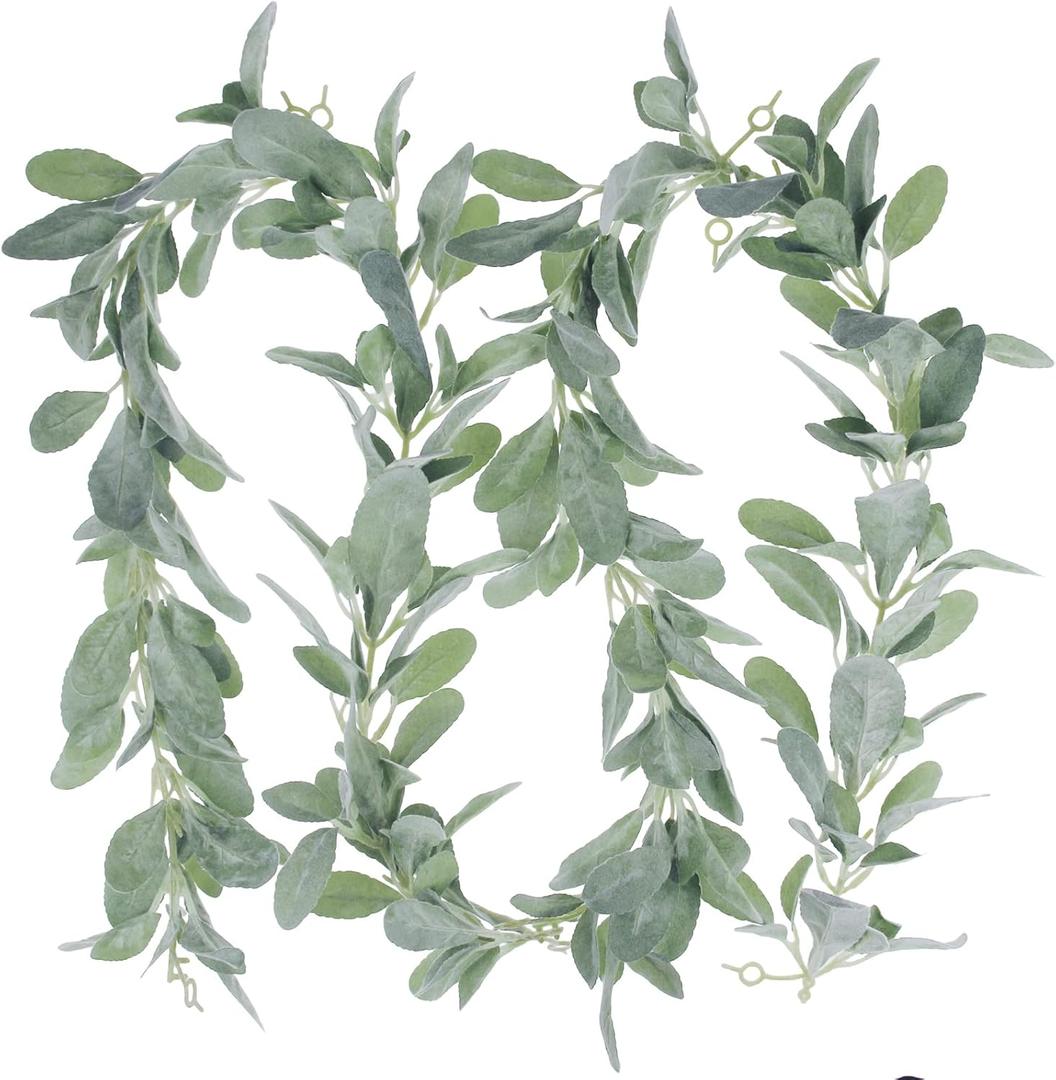 Tinsow 6.2 ft Artificial Lambs Ear Garland Lambs Ear Greenery Vine Flocked Leaf Garland Autumn Faux Vine Fall Boho Greenery and Leaves for Harvest Festival Farmhouse Mantle Home Decor