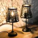 3 Level Dimmable Touch Table Lamps Set of 2, Black Metal Tree Pattern Shadow Lamp, Small Bedside Night Light for Kids, Vintage Accent Decor Lamp Halloween Indoor Mood Lighting Bedroom Living Room