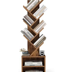 VASAGLE Custos Collection - Tree Bookshelf, Modern Bookcase, Floor Standing Book Shelf, for Bedroom, Living Room, Home Office, 2 Open Compartments, 8 x 15 x 48.5 Inches, Rustic Brown ULBC607K01, 7 Tiers