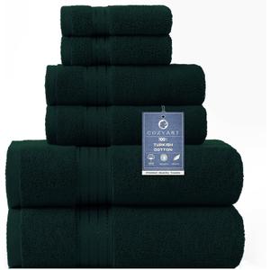 COZYART Deep Forest Green Bath Towel Set, Cotton Towel for Bathroom, Thick Soft Absorbent Bathroom Set of 6 with 2 Bath Towels, 2 Hand Towels, 2 Washcloths, 650 GSM