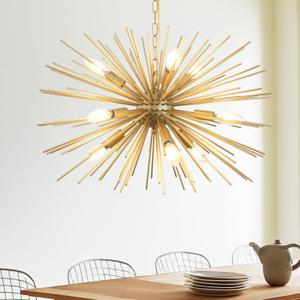 24" Modern Golden Sputnik Chandelier 9-Lights Mid-Century Modern Luxury Starburst Chandelier Gold Solid Metal Satellite Sputnik Chandeliers for Dining Room, Kitchen, Bedroom, Living Room