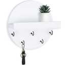 Lwenki Key Holder for Wall – Decorative Key Hook Shelf for Entryway Decor – 7.9 Inch Round Paulownia Wood Hey Hanger with 5 Metal Hooks Includes Mounting Hardware and Installation Guide, Pack 2