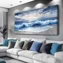 VXMXFTE Wall Decoration For Bedroom Large Natural Scenery Canvas Painting Wall Art For Living Room Dining Room Blue Ocean Wave Painting Printed Artworks Suitable Offices Corridor Home Decor 24x48In