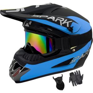 Youth Dirt Bike Helmets DOT Approved Fashion Kids Motocross, ATV, Off-Road, Four Wheelers, BMX Motorcycle Bike Helmets (Goggles Gloves Faceshield) (Medium, YS-Blue)