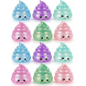Meooeck 12 Packs Maltose Adult Stress Relief Balls Cute Sensory Fidget Toy Stress Relief Balls Inside for Anxiety, Autism, ADHD, Large Capacity Soft Squeeze Ball Set Birthday Party Favors (Poop)