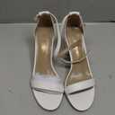 Allegra K Women's Satin Open Toe Ankle Strap Chunky Heels Sandals (6.5, White)