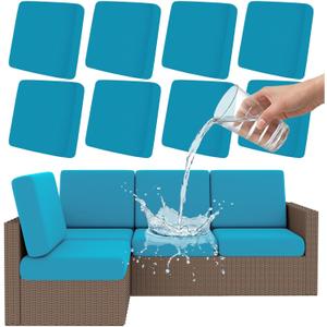 Smiry Waterproof Patio Cushion Covers, Stretch Outdoor Couch Slipcovers Replacement Washable Furniture Protector Sofa Chair Seat Cover for Dogs and Pets (8 Pcs, Teal)
