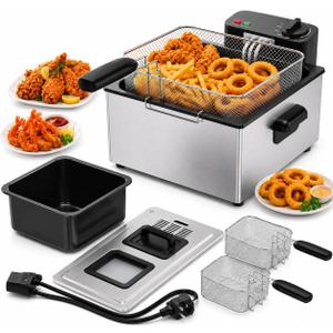 Simple Deluxe 5L 1800W Electric Deep Fryer, Viewing Window Lid and Cool-Touch Handle, 4 Temp Settings, Removable Basket, Auto Cut Off Safety Design, Stainless Steel Parts with Dishwasher-Safe, Silver