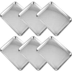 6 Pieces Baking Sheet Pan Cookie Sheet Set for Oven Stainless Steel Trays Nonstick Small Serving Tray Cake Toaster Metal Food Trays, Oven and Dishwasher Safe(10.4 x 8 x 1 Inch)