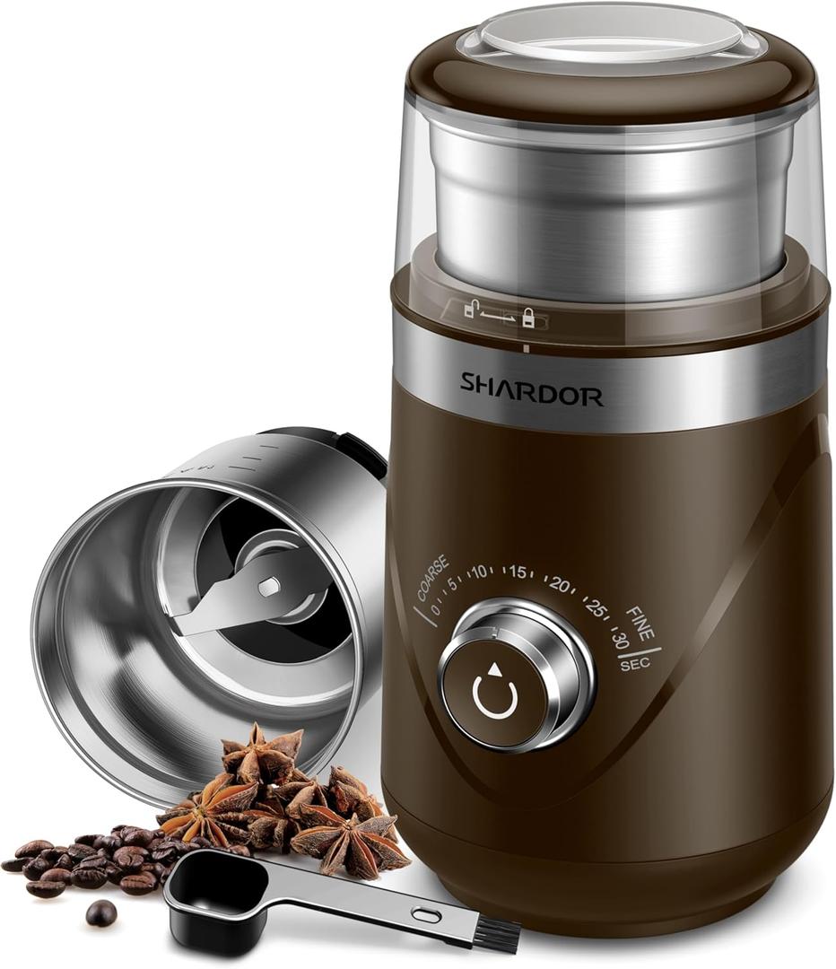 SHARDOR Electric Super Silent Blade Coffee Grinder, Timed Grind Control Rotary Knob, Adjustable Coarse to Fine for Coffee Beans, Spices & Herbs, with 1 Removable Stainless Steel Bowl, Brown SHARDOR Electric Super Silent Blade Coffee Grinder, Timed Grind Control Rotary Knob, Adjustable Coarse to Fine for Coffee Beans, Spices & Herbs, with 1 Removable Stainless Steel Bowl, Brown