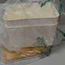 Ohmlove 2 Packs Storage Bins with Bamboo Lids - Plastic Storage Containers with Lids Stackable Storage Box：Storages Baskets for Organizing Desktop Closet Playroom Classroom Office,White