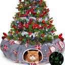 Cat Tunnel Christmas Tree Skirt, Cat Tunnel Bed, Cat Donut Tunnels Bed for Indoor Cats, with Washable Cushion, Hanging Toy Ball, Christmas Tree Protector & Decoration