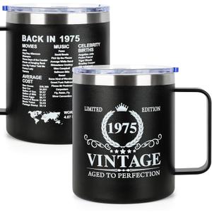 50th Birthday Gifts for Men Women - 1975 50th Birthday Gifts for Him Her - 50 Year Old Birthday Decorations Gift for Men Women Turning 50 Gift Cup - 12oz Vintage Mug