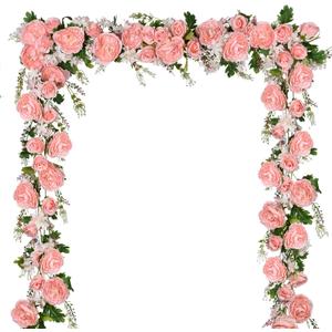 DearHouse 2Pack Artificial Peony Flower Garland - Silk Peony Garland with Pink Flowers for Wedding Party Table Decoration,6ft/Strand