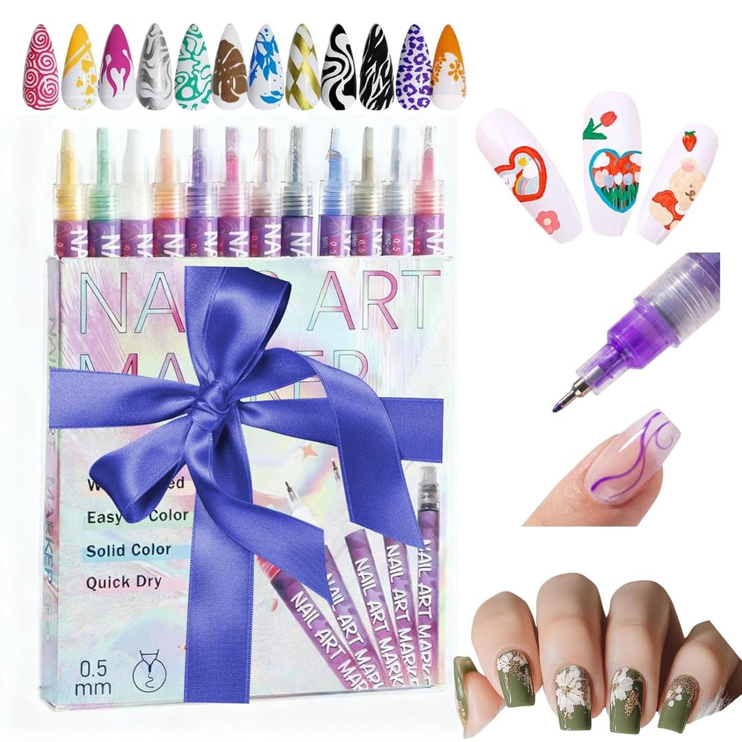 Polish Nails Art Marker, Nail Pens Nail Art Pens for Painting Nails, Nail art Pens for Painting Nail Art Pens Set, Nail Art Markers Polish Pen, Nails Art Design, Manicure Nail DIY Decoration-12 Colors