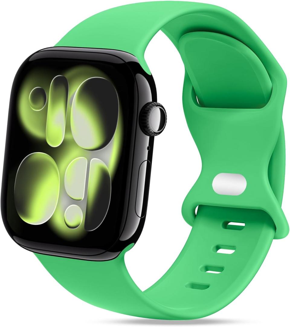 2 x STG Sport Silicone Bands Compatible with Apple Watch Band Ultra 3/2/1 49mm, Series 11/10 46/42mm, 9/8/7 45/41mm, SE 6/5/4 44/40mm, 3/2/1 42/38mm S/M M/L for Women Men (Bright Green)