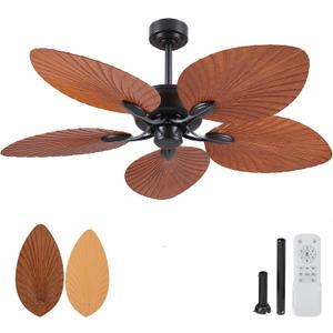 PHORUS 52" Waterproof Outdoor Palm Leaf Ceiling Fans Without Lights and Remote,Wet Rated Tropical Ceiling Fans for Patios Porch Gazebo Pergola