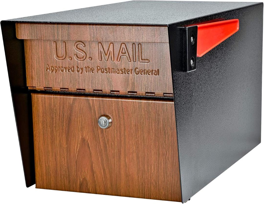 Mail Boss Curbside, Wood Grain 7510 Mail Manager Locking Security Mailbox, Steel, Black
