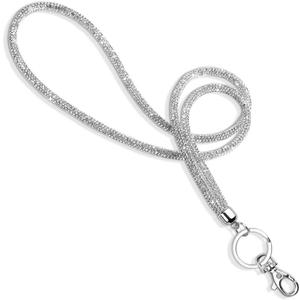 Soleebee Rhinestone Office Lanyard, 31.5'' Bling Neck Lanyard with Metal Clasp & Keyring, Crystal Lanyard for Women, ID Card, Keys Strap (Silver)
