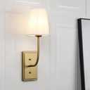 Vintage Brass Wall Sconce 1-Light, White Fabric Shade Wall Lamp Hardwired Indoor Wall Light for Bedroom Living Room Vanity Bathroom