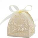 KPOSIYA Pack of 70 Laser Cut Rose Candy Boxes, Favor Boxes 2.5"x 2.5"x 3.1", Gift Boxes Bridal Shower Anniverary Birthday Party Wedding Favor (Beige)