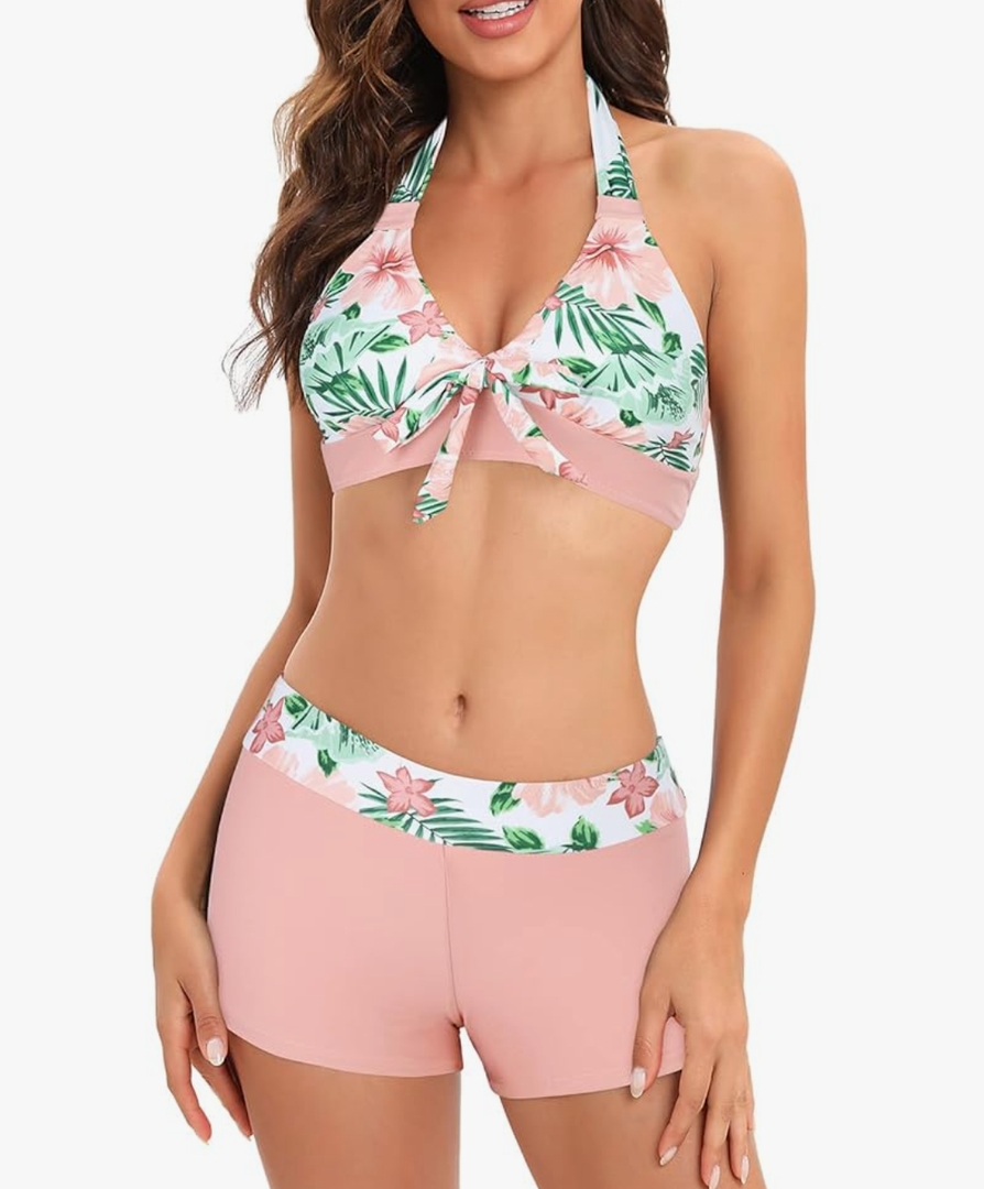 Century Star Women Two Piece Swimsuit Athletic Bathing Suits for Women Ruffled Tummy Control High Waisted Swimsuits M