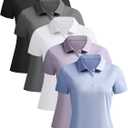 NebuKinex 5 Pack Women's Polo Shirts Short Sleeve Collared Tops for Work (M)