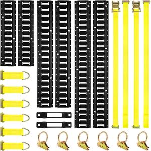 Elechomes E Track Tie-Down Rail Kit22 Pcs Set Etrack kit 6 Rails, 2 Ratchet Straps, 6 Rope Tie Offs, 6 O Ring Anchors, 2 Single Slot Anchors Securing Accessories for Garages Vans Trailers Motorcycle