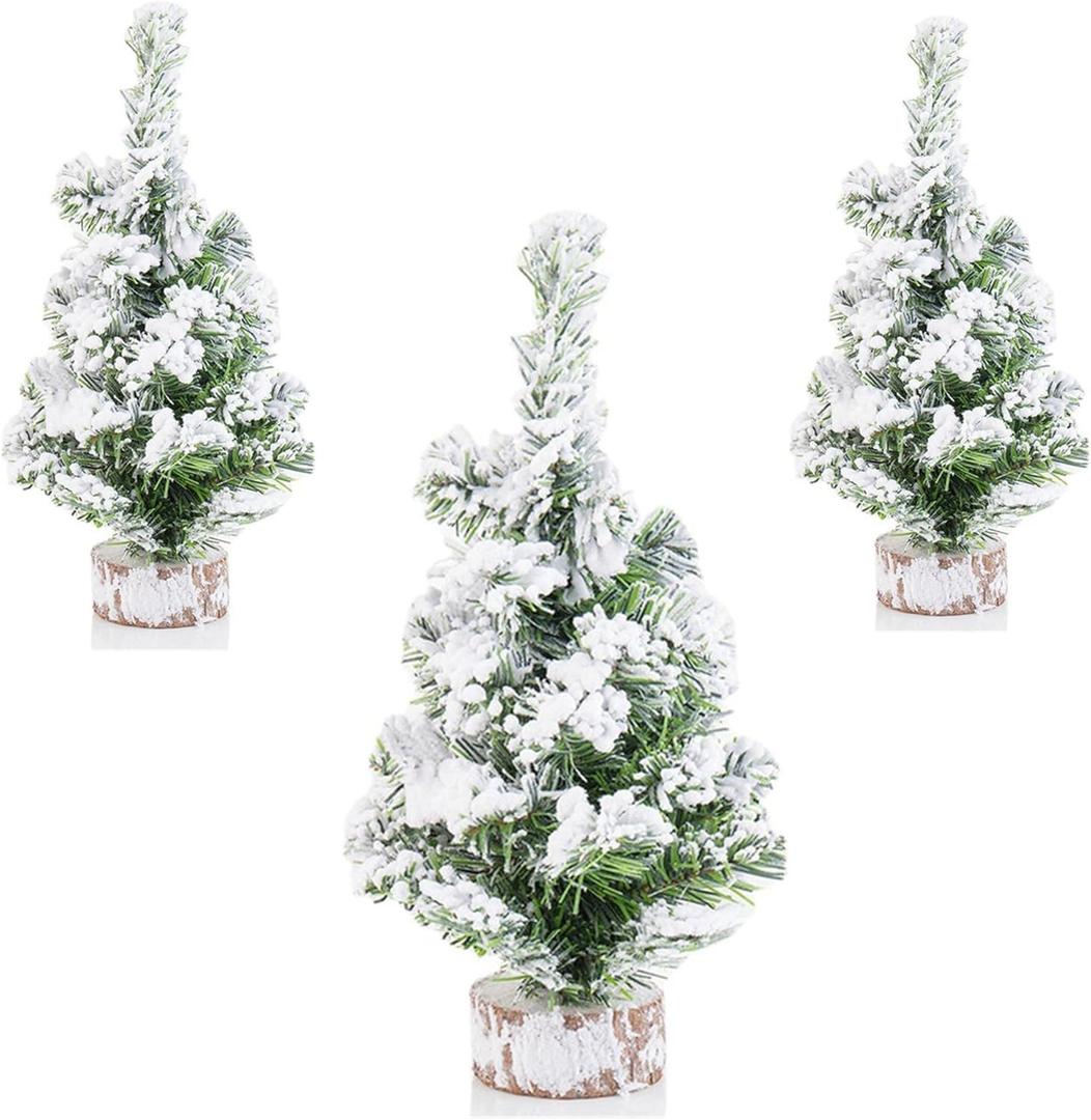 3 Pack Tabletop Mini Christmas Tree, 7.87" / 11.81" White Simulated Mini Christmas Tree Snow Miniature Pine Christmas Tree Perfect for Christmas Decorations, Home, Kitchen, Dining Table