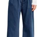 Haloumoning Girls Wide Leg Baggy Jeans Kids Fashion Pleated Elastic High Waist Denim Pants with Pockets 5-14 Years (7-8 Years, Navy Blue)