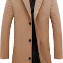 Springrain Men's Wool Blend Pea Coat Notched Collar Single Breasted Overcoat Warm Winter Trench Coat (Large, Khaki)